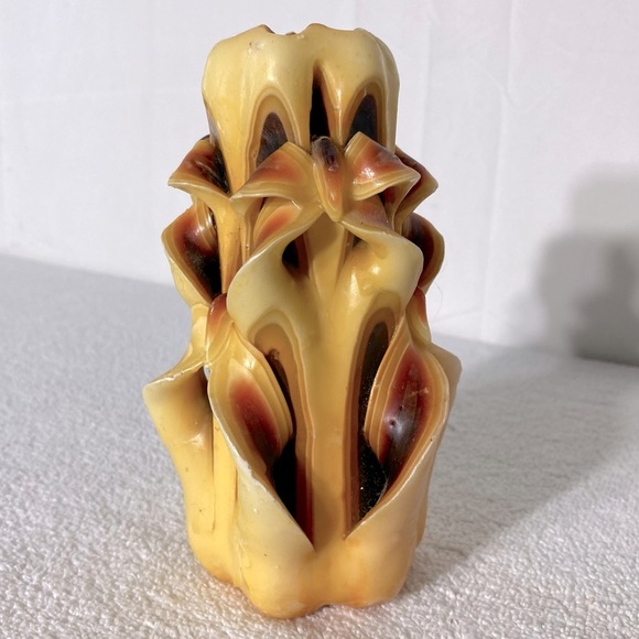 Vintage 70s Handmade Hand Carved Multi Layer Multi Colour Ribbon Wax Candle - Picture 4 of 14